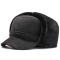 Gorro de aviador de invierno para hombres mayores en gamuza con orejeras y forro de piel - Gamuza Borde de Tela Algodón Plano