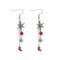 Christmas tassel earrings featuring festive green snowflake and red stocking charms - Style 77