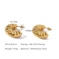 Vista detallada de los pendientes en C con textura de calabaza y medidas en baño de oro - Pendientes de Aro Huecos Textura de Calabaza 26.7mm (HF-E3626-G)