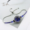 Elegante silberne Quarzuhr mit blauem Zifferblatt und Zirkonia-Armband für Damen - Silber & Blau