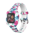 Weißes Silikonarmband für Garmin Vivofit JR3 mit blauem und rosa Rosenblütenmuster - Rotes Blumenmuster