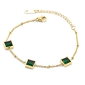 Collar de acero de titanio chapado en oro 18K con tres piedras verdes esmeralda en cadena fina - Pulsera M210 de Circonita Verde Esmeralda