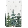 White Christmas kitchen towel with watercolor green Christmas tree and silver snowflakes - XWJ02-8 (Watercolor Tree)