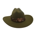 Cappello cowboy in feltro verde oliva con fibbia a cuore in strass su cinturino - Verde Militare