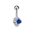 Piercing ombelico argento con teschio, strass bianchi e una decorazione a rosa blu - Stile Teschio