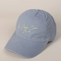 Detail of yellow embroidery 'The Pacific Ocean' on a blue washed cotton baseball cap - M (56-58cm) / Blue