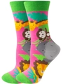 Detailed view of colorful crew socks featuring vibrant cartoon giraffe and lion patterns - EU 36-42 / Zoo Animals