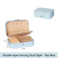 Portable sky blue double-layer jewelry box with earring hooks and rings storage 16x11x5cm - Double Layer PU Sky Blue / 16*11*5cm