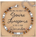4mm Tiger Eye and silver bead adjustable bracelet on a motivational message card - Awesome Card Style / With Card / Yellow Tiger Eye