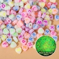 Luminous heart and round acrylic letter beads in colorful macaron shades for DIY jewelry - Heart Shape Noctilucent Colored Letters (100pcs)