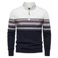 Pull en maille pour homme à demi-zip bicolore bleu marine et blanc avec motif jacquard - S / Blanc