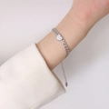 Bracciale a catena spiga d'argento con intarsio a cuore in conchiglia bianca - Colore Acciaio - Pendente a Cuore