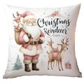 Rosa Kissenbezug mit Schneemann und Rentier Motiv für Sofa Weihnachtsdekoration - Rosa Weihnachtsmann Rentier (TQDS88-1)