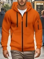 Close-up of orange zip-up hoodie featuring a functional decorative sleeve pocket detail - S / Orange