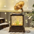 Vintage phonograph Christmas snow globe with Santa Claus and warm glowing LED lights - Vintage Gramophone House Tree