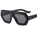 Irregular hexagonal black sunglasses with grey lenses and gold dot metal accents - C1 Black Frame Grey Lens