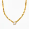 Collar de cadena plana en V dorada con colgante de circón de pera para mujer - Oro + Circonia Blanca