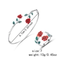 Detailansicht der roten Emaille-Rose Armreif und Ring Set mit Maßen und Gewichtsangaben - Silber-Set (Rote Rose)