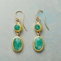 Elegantes pendientes dorados con piedras verdes ovaladas y gancho para mujer - Verde