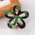 Floral hair claw with dark green tortoiseshell pattern and gold metal spring clip - Dark Green Brown Tortoise
