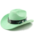 Detail of mint green western cowboy hat with embroidered leather band and gemstone buckle - M(56-58cm) / Fruit Green