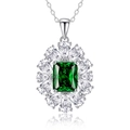 Sparkling S925 silver necklace with emerald cut green zircon and pear halo pendant - 925 Silver / Emerald