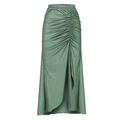 Slim fit dark green maxi skirt featuring ruched front detail and high side slit - One Size / Skirts / Green