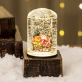 Vintage Bronze-Weihnachtslaterne mit Weihnachtsmann-Szene und warmer LED-Schneekugel - Quadratische Box Weihnachtsmann Schlitten mit Rentier
