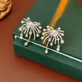 Primer plano de pendientes de perlas plateadas con diseño de fuegos artificiales en caja - Pin de Plata S925 / Plateado