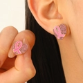 Herz-Ohrringe mit rosa Schleife, Goldbeschichtung und Kristallen für Brustkrebs-Bewusstsein - Pave Herz Band Stil (WG-0796)