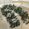 2m flocked Christmas garland with pinecones, red berries and warm LED lights - 2m Static Flocked Garland with Lights