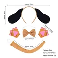 Set cerchietto orecchie di cane carlino con papillon coda e guanti per halloween - Set 3 Pezzi Orecchie di Carlino Fulvo + Guanti Fulvi