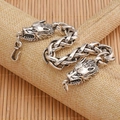 Hip hop vintage silver dragon scale bracelet with intricate dragon heads and hook clasp - Wolf Head Bracelet