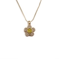 Collier avec pendentif fleur dorée, pétales en zircon et centre smiley jaune - Jaune