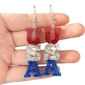 Glittery USA letter drop earrings with red silver and blue patriotic star patterns - G94 USA Hooks