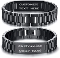 Bracciale a maglie in acciaio inossidabile nero opaco con piastrina rettangolare incisibile - Larghezza 10mm / Servizio di incisione fai-da-te aggiuntivo