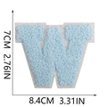Detail of light blue chenille letter W patch with white felt border and 3D towel texture - Letter W / Light Blue