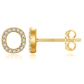 Macro shot showing S925 silver stamp on gold plated round zircon letter O earrings - Gold O