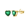 Macro view of S925 sterling silver heart-cut green zircon stud earrings with gold finish - Green Gold