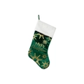 Chaussette de Noël en velours vert avec flocons dorés et bordure en fausse fourrure - Vert-Flocon de neige