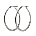 Minimalist silver steel hoop earrings with a flat circular design and polished finish - Flat Hoop / Silver Flat Round