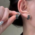 Three-piece sparkling zircon star ear cuff set in charcoal grey for non-pierced ears - Triple Zirconia Stud Earrings (1032)