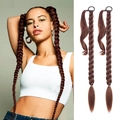 80cm long brown braided ponytail extension hairpiece shown on model and white background - Brown (6#)