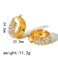 Massive 18k vergoldete C-Ohrringe mit mehrreihiger Zirkonia-Pflasterung für Damen - Goldene Chunky Pavé Creolen (TE6815)