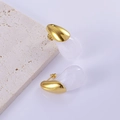 Gold-plated stainless steel teardrop earrings with white resin inlay for women - Clear White