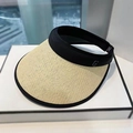 UPF50+ sun visor featuring a beige straw brim and black headband with silver C detail - Headband Style with G Metal Buckle / Beige with Black Hoop