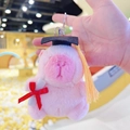 Pink Capybara plush keychain wearing graduation cap and holding a diploma scroll - Pink Graduation Style + Silver Clip