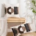 Moderne beige kussenhoes met geometrisch borduurwerk en zachte chenille textuur - 45x45cm(Alleen hoes) / Chenille DC Groen Zwart