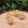 Baroque floral earrings with golden bee studs and pink cluster pearl drops - Pink Flower Ball Bee Style 4