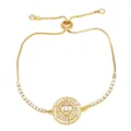 Pulsera de corazón ajustable chapada en oro con perla central y circonitas brillantes - Corazón